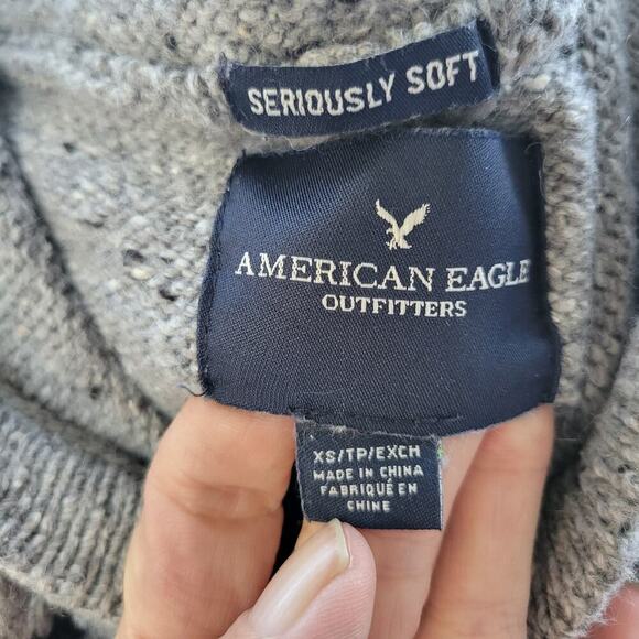American Eagle Outfitters Fair Isle Hoodie Sweater XS Gray Seriously Soft Blend - Picture 7 of 9